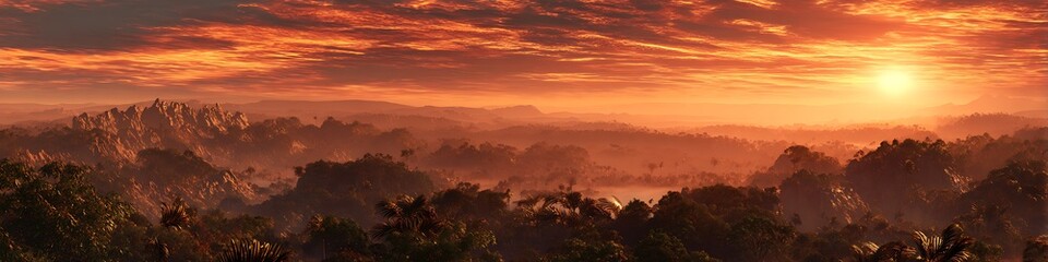 Fototapeta premium Superheated skies during asteroid strike over extinct forest and burning horizon