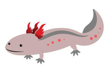 Obraz premium Cute cartoon axolotl with red gills and pink spots