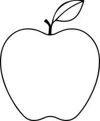 A simple line drawing shows a basic apple shape with a stem and single leaf. 