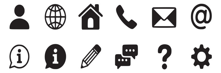 Contact us web icons set vector illustration, web communication icons, contact information icons set design on transparent background