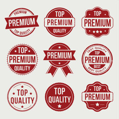 Obraz premium Nine Red Premium Quality Stamps Top Quality Guarantee Badges Collection Vector Illustration Design Elements Set