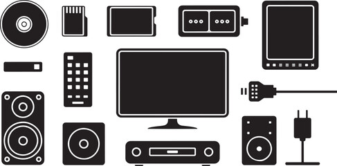 Computer Monitor and Digital Security Technology Icons