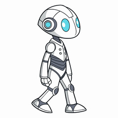 White robot with blue eyes walking android artificial intelligence