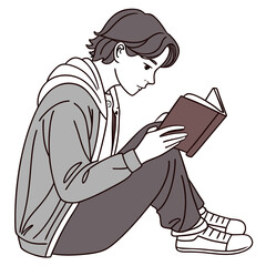 Young person reading book sitting