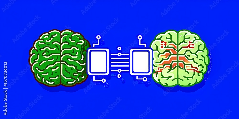 Poster artificial intelligence connects two brains in a digital network.