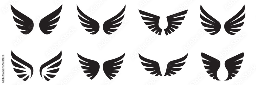 Poster vector wings illustration set of different shapes and sizes for design elements and creative project