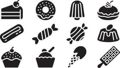Delicious Sweets and Dessert Icons Collection: Donuts, Candy, Ice Cream