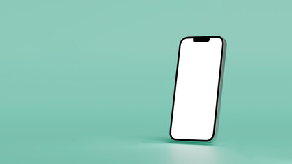 3D smartphone mockup with blank screen on mint green background