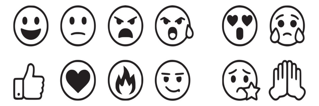 Naklejki Vector emoji icons set for social media and communication representing various emotions and expressions on transparent background