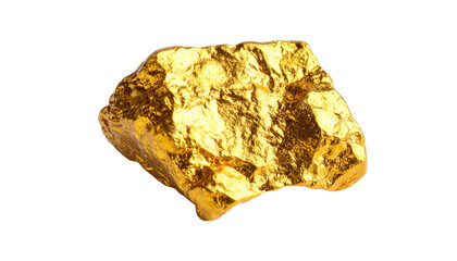 Gold nugget with natural rough texture, isolated on transparent background.
