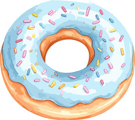 Donut with glaze and sprinkle watercolor vector illustration