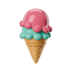 Pink Teal Ice Cream Cone Treat isolated on a transparent background image