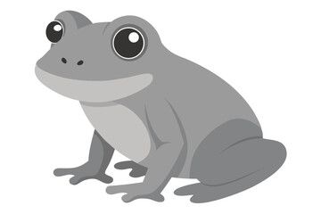 Cute cartoon grey frog with big eyes sitting and looking forward
