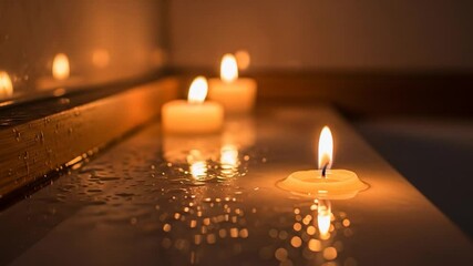 Warm Candlelight Reflections in a Wet Bathtub - Powered by Adobe