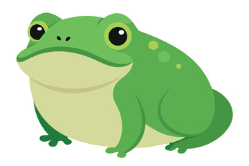 A cute round green frog character with big eyes and spots