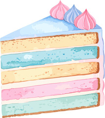 Rainbow cake watercolor vector illustration