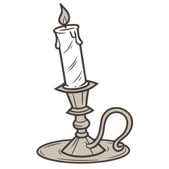 Obraz premium Antique candle burning bright flame candlestick