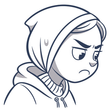Angry girl wearing hoodie cartoon illustration
