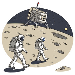 Astronauts explore lunar landscape near lander space © rabbi