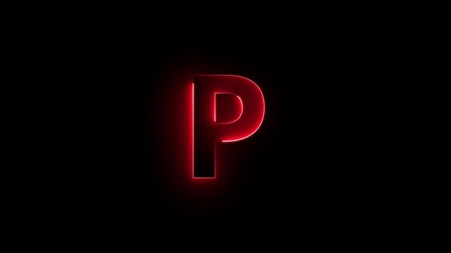 Bright neon glowing light blue pink letter P. Seamless looping animation on black background 4k