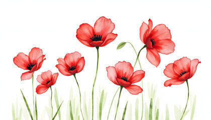 Naklejka premium Vibrant red poppy flowers. Represents nature, beauty, spring, or delicate art. Colorful and cheerful.