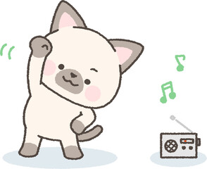 ラジオ体操をするシャムネコ