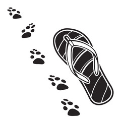 Black flip flop and paw prints animal tracks summer