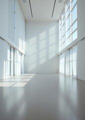 Fototapeta premium Empty room with large windows and white curtains Empty room interior design architecture blank design room striking structures clean lines geometric shapes dramatic angles play of light and s