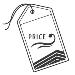 Black price with string and decorative elements price tag