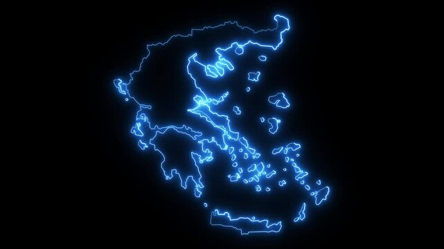 neon glowing Greece map . Animated Greece map icon with a glowing neon effect. Greece glow map illustration.