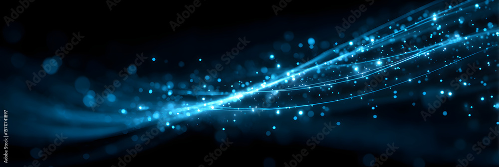 Poster abstract digital technology background with blue light particles and glowing dots. futuristic cybers