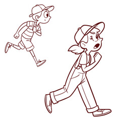 Children running with backpacks cartoon animation