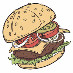 Delicious burger with fresh ingredients hamburger food