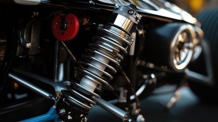 Close-up of a vintage racing car's suspension