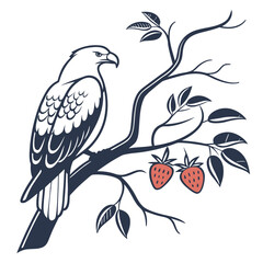 Eagle perched on branch with strawberries bird tree
