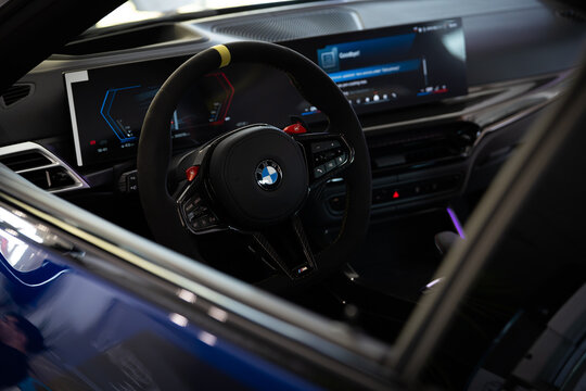 Bucharest Romania 5 July 2025.Close-up of a BMW M4 interior featuring custom details inspired by Valentino Rossi, with the iconic number 46 and his signature subtly integrated into the design.