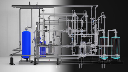 Industrial Boiler Room – Large-Scale 3D Rendering of Mechanical Equipment and Piping System