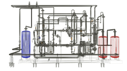 Industrial Boiler Room – Large-Scale 3D Rendering of Mechanical Equipment and Piping System