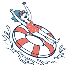 Girl enjoying waterslide with inflatable ring swimming