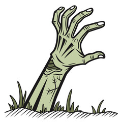 Green zombie hand emerging from ground with grass vector