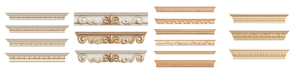 Ornate Decorative Molding Collection on White Background