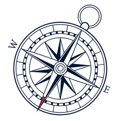 Nautical Compass Rose With Red Needle navigation direction