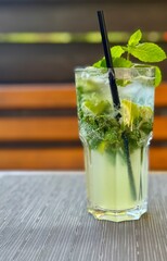 Close-Up of Minty Mojito with Ice
