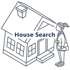 Person looking at house searching real estate