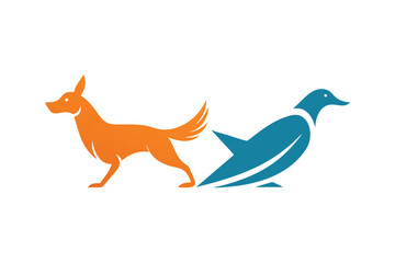 Orange dog chasing blue duck logo design