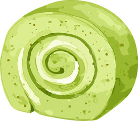 Matcha rollcake watercolor vector illustration