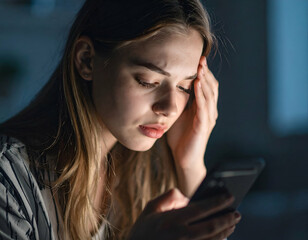 Teen reading hate comments on screen, emotional impact shown in expression