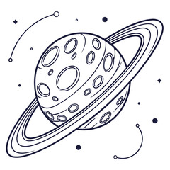 Ringed planet with craters and orbits space galaxy