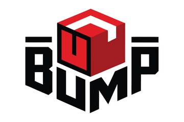 Bold red and black bump logo with a 3d cube element