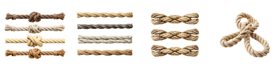 Set of Ropes with Knots Isolated on White Background